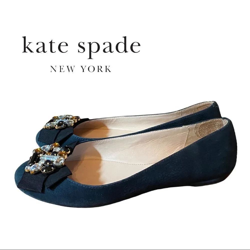 Kate Spade Black Suede Leather Jeweled Women's Ballet Flats 6 6M